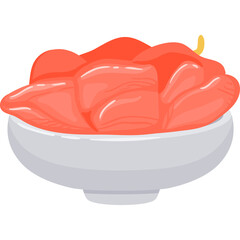 Pixel Art Bowl of Pink Food Items with Yellow Accent on Transparent Background