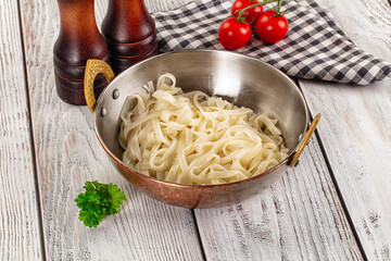 Boiled wheat asian udon noodles