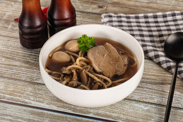 Japanese Ramen soup with duck