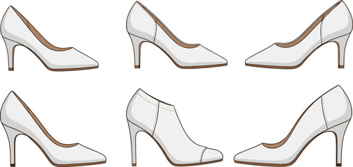 Stylish Elegant Women's High Heel Shoes Collection, Fashion Footwear, Shoe Illustration, Comfortable and Trendy Shoe Design for Women, Vector Art