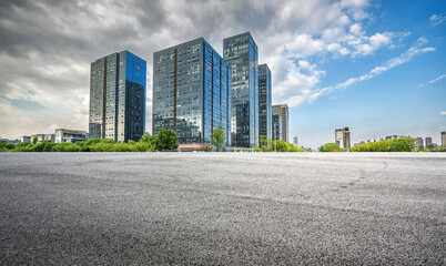 Modern Urban Landscape with High-rise Buildings Against a Dramatic Sky