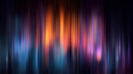 Glass ripple texture with dark gradient background and vivid orange, blue, and lilac light streaks. Futuristic distortion, moody abstract glow, reeded vertical blur. Vector illustration Stock Vector