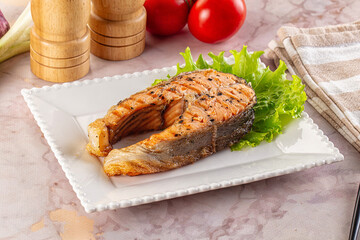 Gourmet grilled salmon fish steak