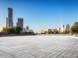Panoramic Urban Landscape at Sunset with Skyscrapers