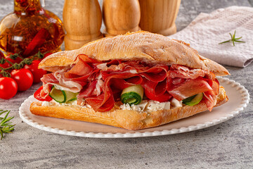 Sandwich with ciabatta and jamon