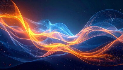 Abstract, dynamic, glowing waves in blue and orange hues