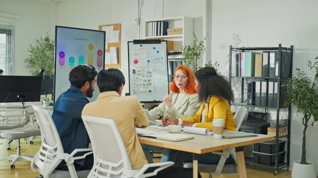 Diverse fintech innovators and multiethnic professionals collaborate in an agile hackathon workshop, integrating AI-powered analytics and adaptive business models to drive exponential growth, digital 