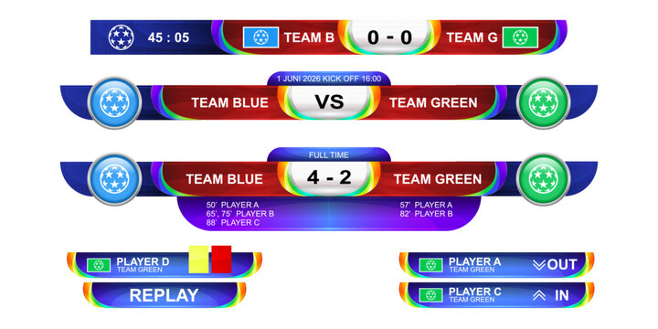 Football Scoreboard and Substitution Graphic Elements