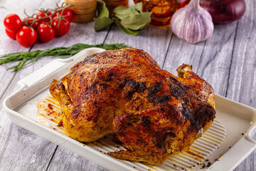 Hot tasty grilled whole chicken