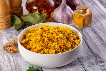 Indian yellow curry rice with tumeric