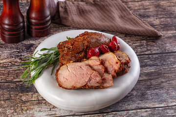 Baked pork sirloin with cornus
