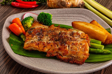 Gourmet asian Grilled crocodile steak