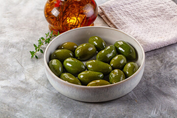 Marinated green organic Greek olives