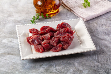 Diced raw beef meat cubes