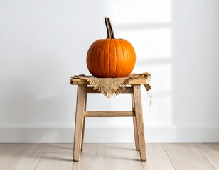 Orange pumpkin on rustic stool