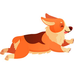 Cartoon Corgi Dog Mascot Running With Joyful Expression Full Body Profile View With Orange And Brown Fur On White Background