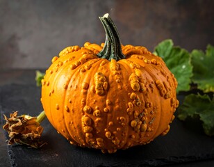 Orange pumpkin, textured skin, autumnal