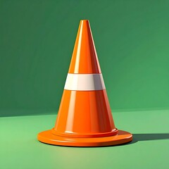 Orange traffic cone on green background
