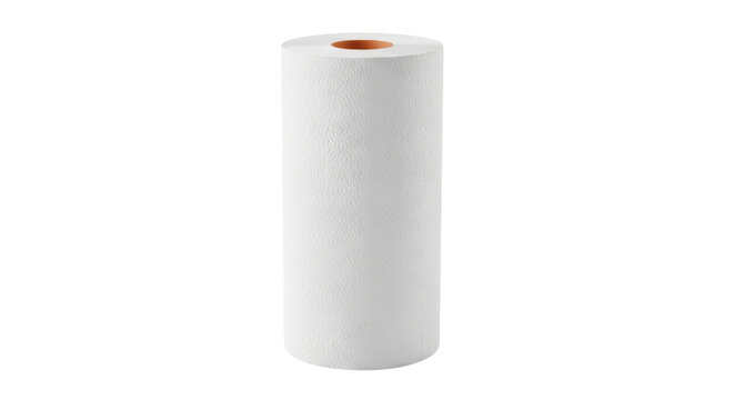 Isolated absorbent cylinder-shaped roll, made of paper or textile for cleaning or hygiene, no background