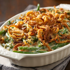 Green Bean Casserole Topped With Crispy Onions