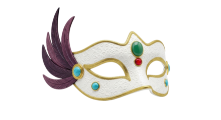 Isolated masquerade mask with colorful gemstones and ornate feathers for Venice carnival