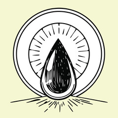 Single raindrop inside radiant halo with glowing lines and spiritual energy symbolism