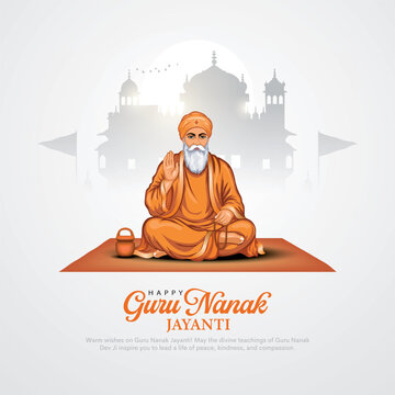 Guru Nanak Jayanti Sikh Religious Celebration with Guru Nanak vector Illustration.