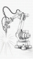 Robotic arm with welding tool creating sparks in industrial setting  