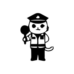 Illustration of a cute traffic police cartoon character in various poses and activities, such as giving hand signals, directing traffic, stopping vehicles, and standing next to a police motorcycle. Ch