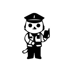 Illustration of a cute traffic police cartoon character in various poses and activities, such as giving hand signals, directing traffic, stopping vehicles, and standing next to a police motorcycle. Ch