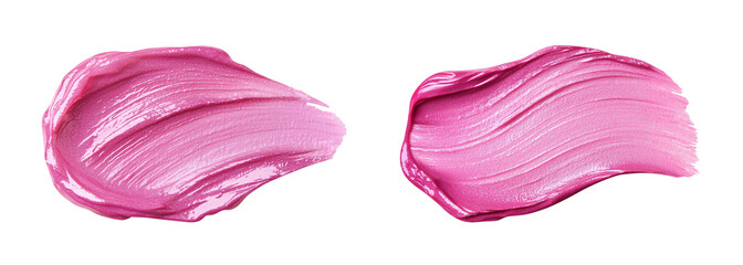 Thick pink swatches of cosmetics, liquid lipstick or lip gloss. Creamy texture with full coverage effect. Isolated element with clear even edge on transparent background