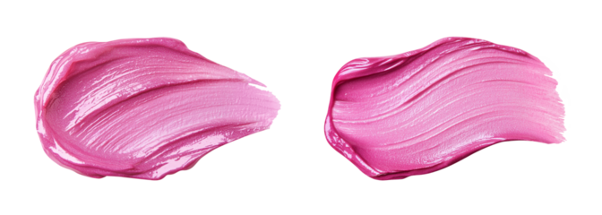 Thick pink swatches of cosmetics, liquid lipstick or lip gloss. Creamy texture with full coverage effect. Isolated element with clear even edge on transparent background