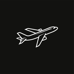 Vector silhouette illustration of an airplane icon on a black background, representing travel and aviation