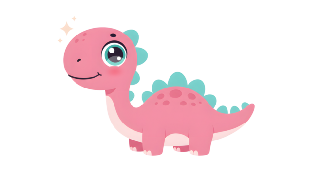 Cute cartoon baby dinosaur and funny green reptile character vector illustration drawing for kids
