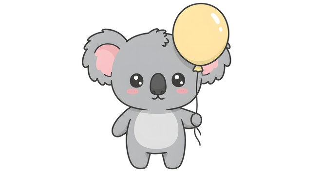 Koala with balloon: This image showcases a cute cartoon koala bear holding a yellow balloon. It radiates joy, happiness, and innocence.