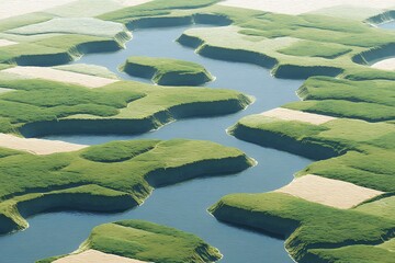 Green vegetation desert land water channels environmental progress