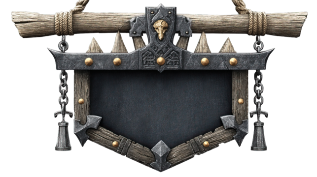 Rustic, medieval, fantasy, fantasy-themed, ornate, hanging sign