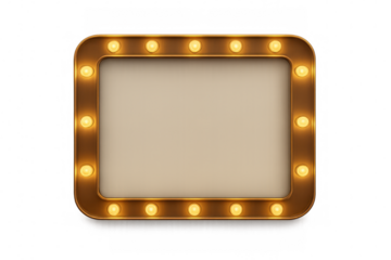 Vintage marquee light bulb frame with glowing lamps, retro circus cinema billboard sign on transparent background