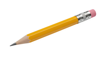 A yellow pencil with a pink eraser isolated on transparent background