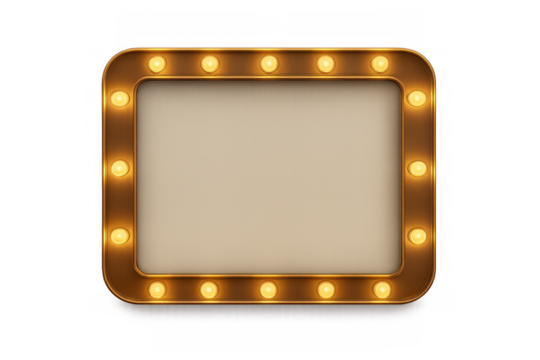 Vintage marquee light bulb frame with glowing lamps, retro circus cinema billboard sign on transparent background