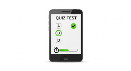 Smartphone displaying a quiz test with options a b and d and a green checkmark indicating correct answer