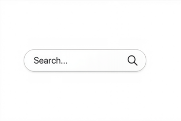 Search bar with magnifying glass icon on transparent background, finding information online, web browsing interface