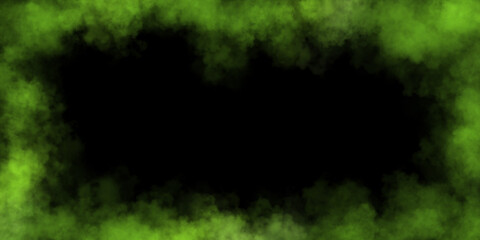 Colored bright smoke frame, transparent green fog, bright colorful mist..