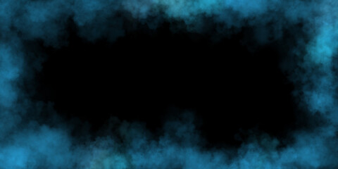 Colored bright smoke frame, transparent blue fog, bright colorful mist....Black background.