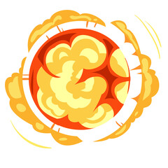 Cartoon Style Bursting Explosion with Fiery Orange and Yellow Hues Showing Concentric Rings of Smoke and Energy on Transparent Background