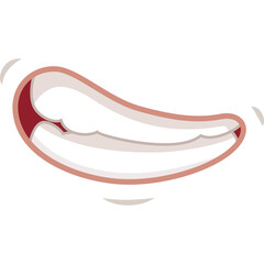 Cartoon Smiling Mouth With White Teeth And Pink Gums Detailed Outline With Light Shading On White Background And Transparent Elements For Animation Design