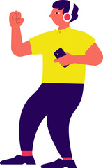 ヘッドフォンで音楽を聴きながら踊るネオンカラーの男性