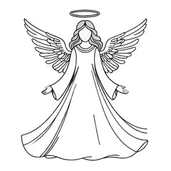 holy angel black and white line art vector sketch illustration