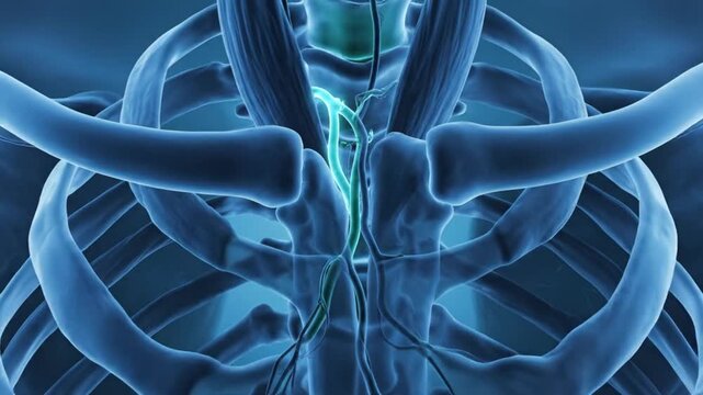 Anatomical Visualization of the Human Skeletal System with Blue Hue.