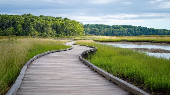 Wooden pathway through marsh